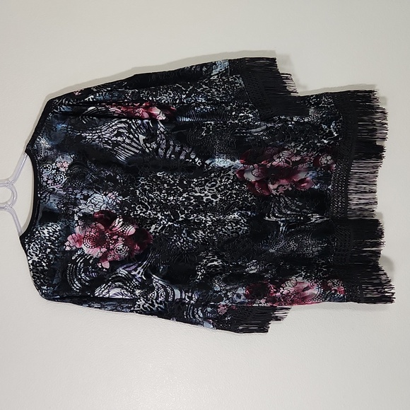 Peck & Peck Burnout Velvet Fringe Floral Leopard Kimono / Robe Sz L - Picture 8 of 15